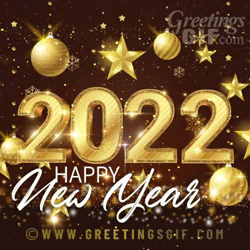 Animated Happy New Year Gif 2022 Card with Gold Fireworks