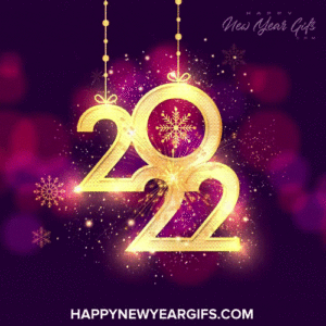 Animated Happy New Year Gif 2022 Glitter Balloons Gold and Purple