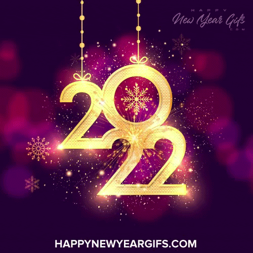 Animated Happy New Year Gif 2022 Glitter Balloons Gold and Purple