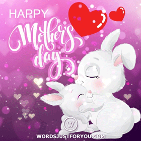 Cute Animated Mother's Day Card Gif with Bunnies and Hearts Free Download