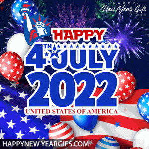 Happy 4th of July 2022 GIF with Waving USA Flag and Fireworks