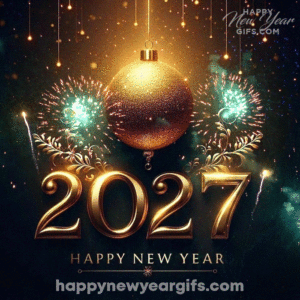 Elegant Happy New Year Greetings Animated Gif, Happy New Year GIF 2027, happynewyeargifs2027, happy new year gif, happy new year, 2027, new year gif 2027, new year wishes 2027, fireworks new year gif, Gold 2027 Happy New Year Gif